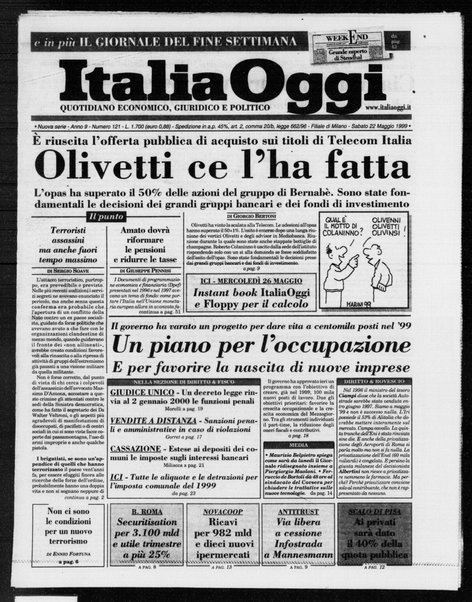 Italia oggi : quotidiano di economia finanza e politica